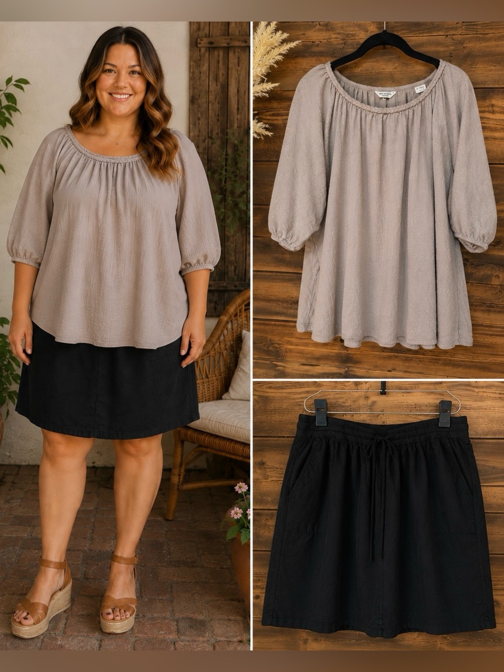 Size XL 2-Piece Outfit Lot Set – Max Studio Top & Caffè Marrahesh Black Skort